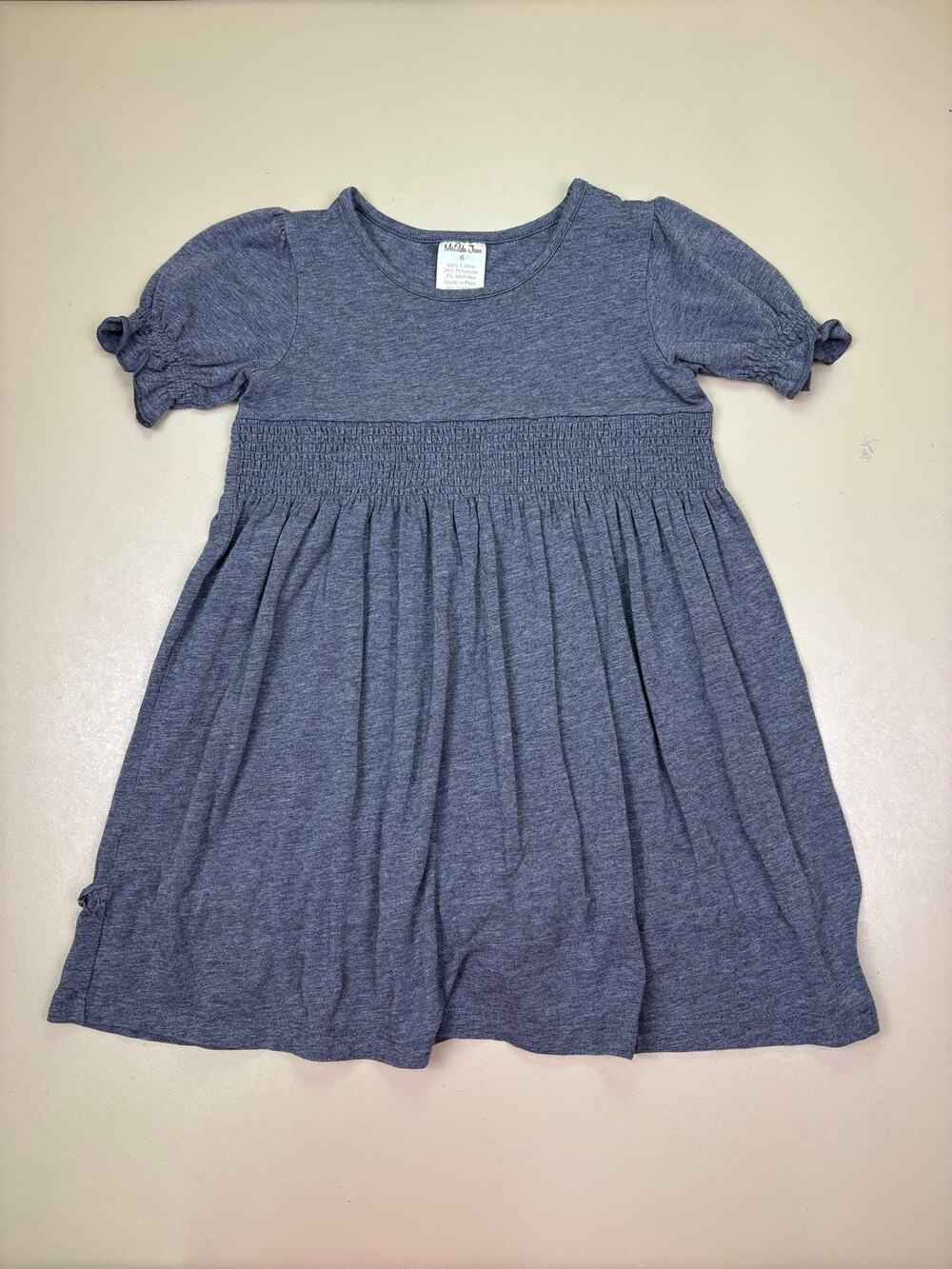 Matilda Jane Girls Size 6 Gray Smocked Waist Ruffle Sleeve Knit Dress EUC